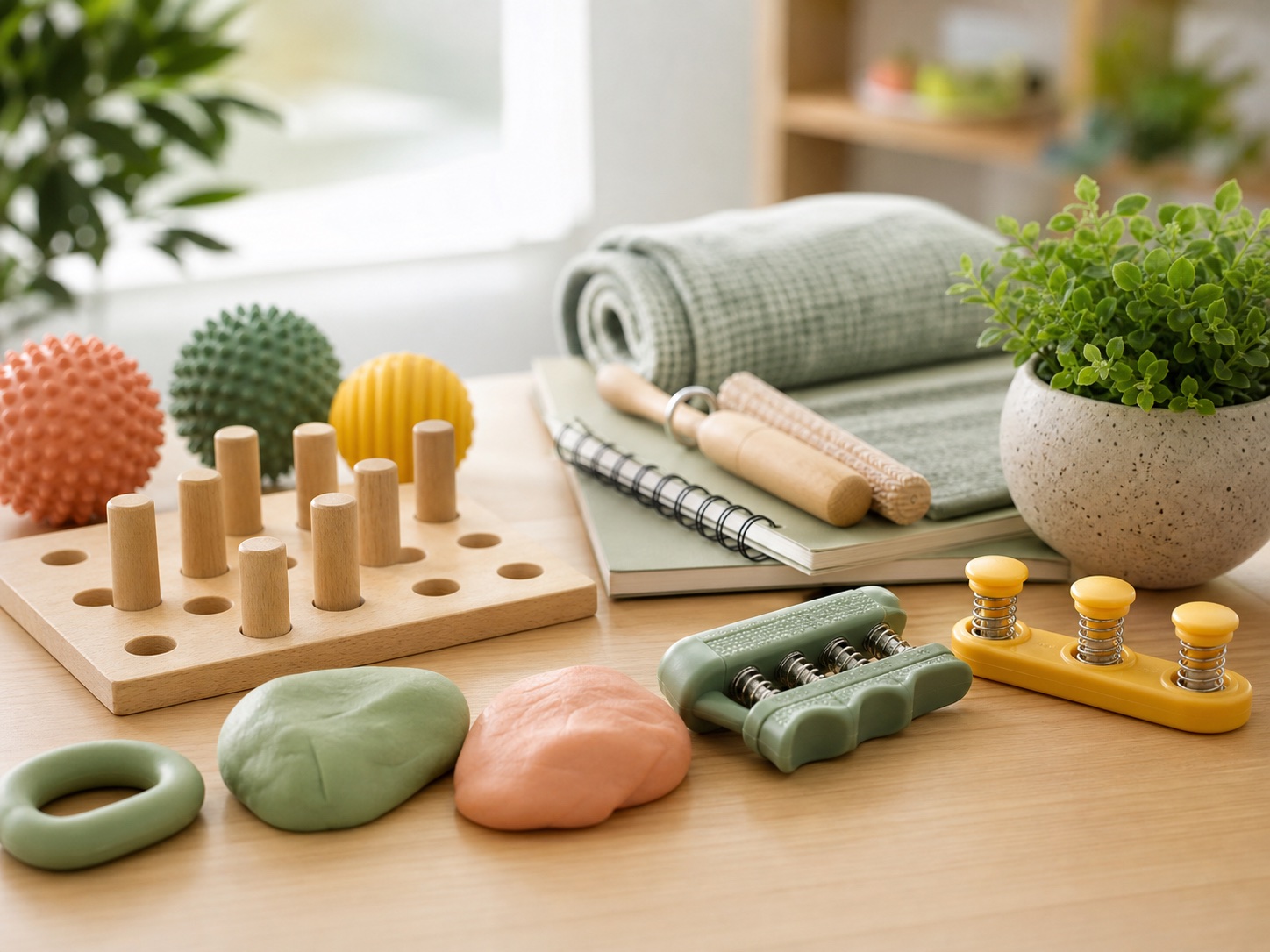 Ergotherapeutische Materialien in einer hellen Praxis